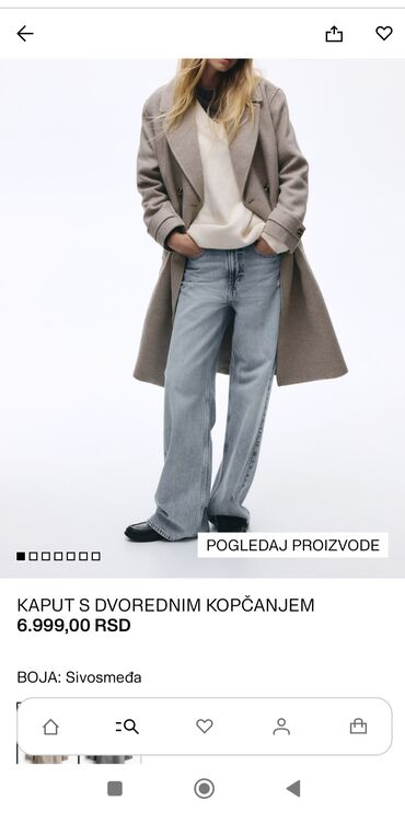 Kaputi: Kaput HM s dvorednim kopčanjem – sivosmeđa boja. Omašena veličina — 2