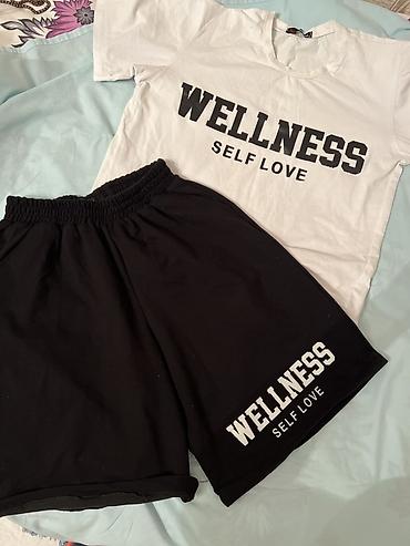 dest geyim: Unisex şort və köynək dəsti – “WELLNESS / SELF LOVE” yazılı - Dəst: 1 — 1
