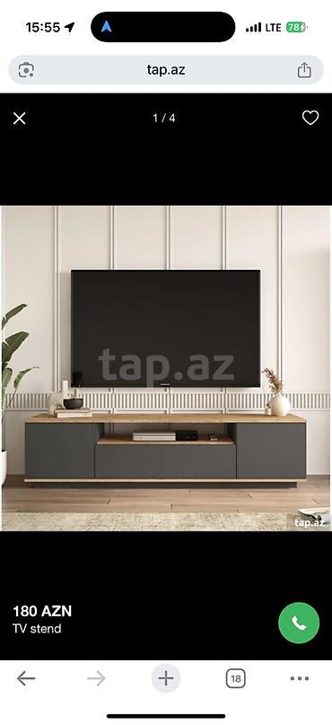 ofis masa: TV stend – modern minimal dizayn .- Rənglər: ağ/taxta teksturası və — 2