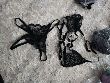 женское нижнее белье кружевное: Комплект, Стринги, Хлопок, С кружевом