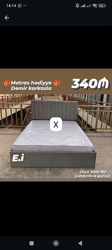 Mebelli çarpayı – ölçü 200x160. - Rəng: boz, başlıqda şaquli tikiş lalafo.az -da Mebelli çarpayı – ölçü 200x160. - Rəng: boz, başlıqda şaquli tikiş