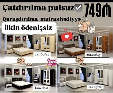 tek dolablar: Yataq otağı mebel dəsti - Qiymət: 749₼ - Çatdırılma pulsuz - — 1