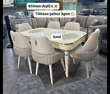 Yemək otağı üçün dəst – masa və 6 ədəd stul - Rəng: krem/ivori