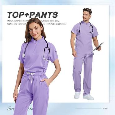 Медицинская одежда: Женский/мужской комплект медицинской формы, цвет лаванда. - Верх с — 4
