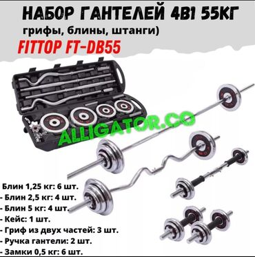 набор штанги: Набор разборных гантелей FITTOP FT-DB55 общим весом 55 кг. Включает в