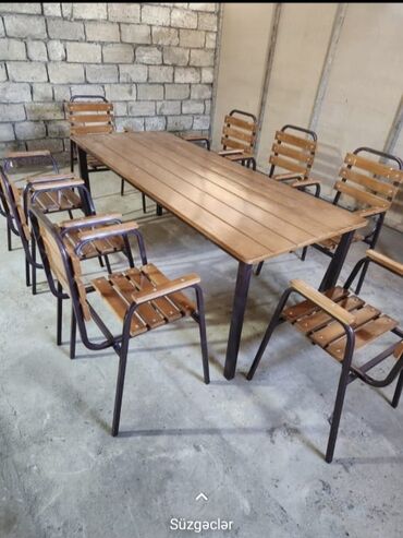 Bağ, çöl masa və oturacaq dəstləri: Yeni, Dördbucaq masa, 6 stul, Açılmayan, Stullar ilə, Taxta, Azərbaycan — 3