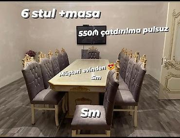 qelem seti: Qonaq otağı üçün, Yeni, Dördbucaq masa, 6 stul — 1