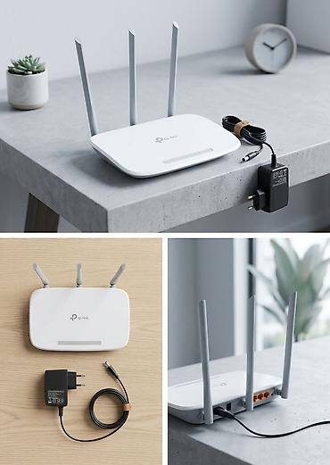 oyun manitoru: TP-Link Wi‑Fi router • Model: TP-Link (üç ədəd xarici antenalı ağ — 3