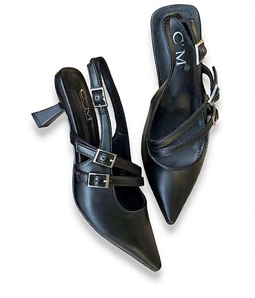 patike adidas: Elegantne ženske slingback cipele na štiklu - Boja: crna - Materijal — 1