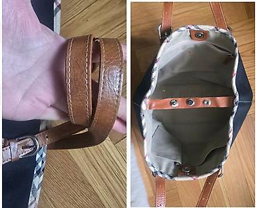 Torbe: Crna prostrana torba da braon ruckama i burberry šarom na obodu torbe — 9