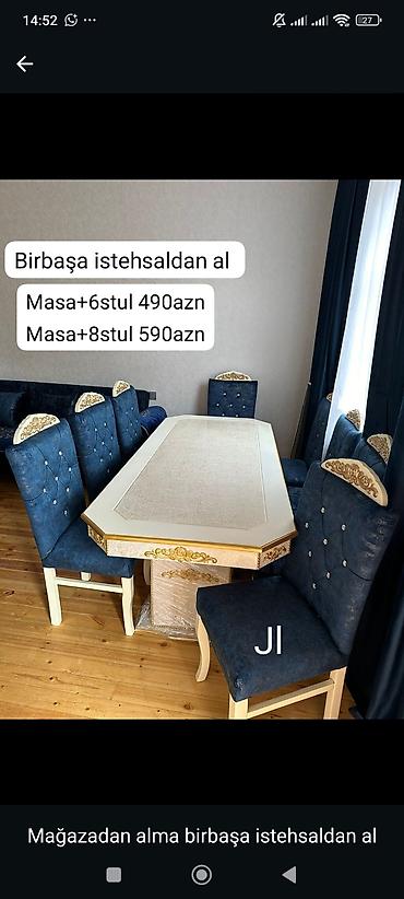 monolit: Zərif klassik üslubda yemək otağı dəsti. Tərkibi: - Aypara formalı — 1