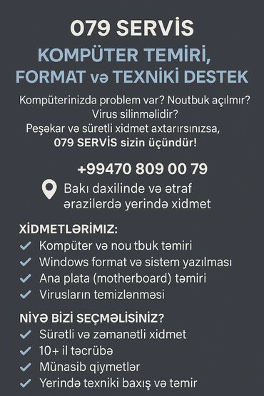 Мониторы: 🖥️ 079 SERVİS – Bakı və ətraf ərazilərdə kompüter təmiri, format və