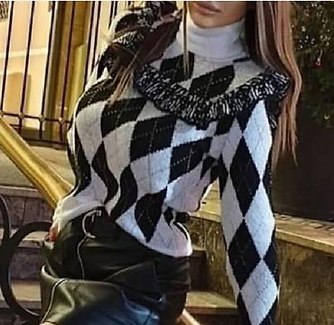 majice sa karnerima: Džemper sa argyle šarom i volanima - Klasičan crno‑beli argyle (romb) — 1