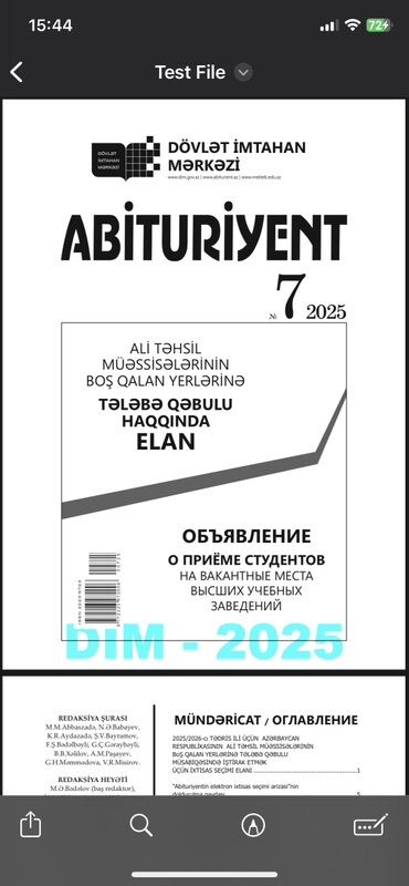 tqdk azerbaycan dili test toplusu pdf: 2025-ci il üçün Azərbaycan Respublikasının ali təhsil müəssisələrinin