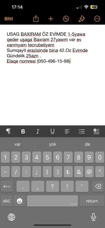 Dayələr: Öz evimdə 1-5 yaş arası uşaqlara baxıram. Adım Bəhram, 27 yaşım var