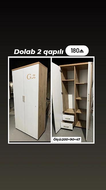 kapi: İki qapılı dolab - Ölçü: 200 × 90 × 47 sm - Qiymət: 180 ₼ - Daxili — 1