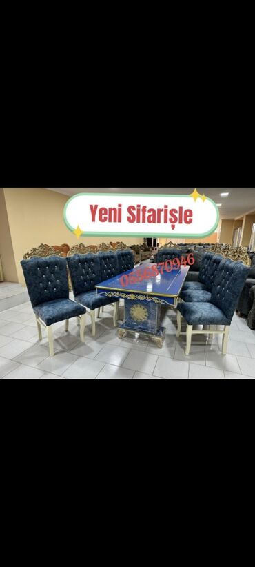 Masa və oturacaq dəstləri: Qonaq otağı üçün, Yeni, Açılan, Dördbucaq masa, 6 stul — 9