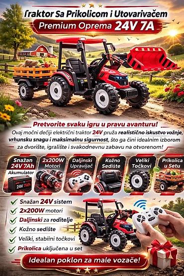 autobus igracka za decu: Dečiji električni traktor sa prikolicom i utovarivačem – Premium — 4