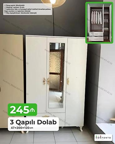Dolablar: 3 qapılı dolab – 47×200×120 sm - Material: 18 mm laminat - Rəng — 1