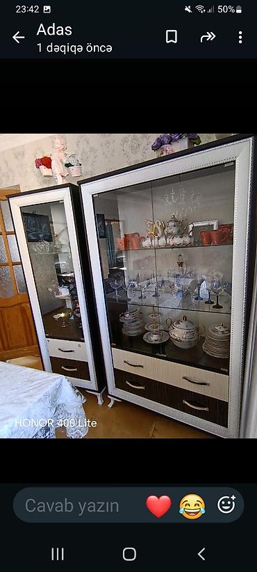 masa dəsdi: Yemək otağı və yataq otağı üçün mebel dəsti - 2 ədəd vitrin: Şüşəli — 1