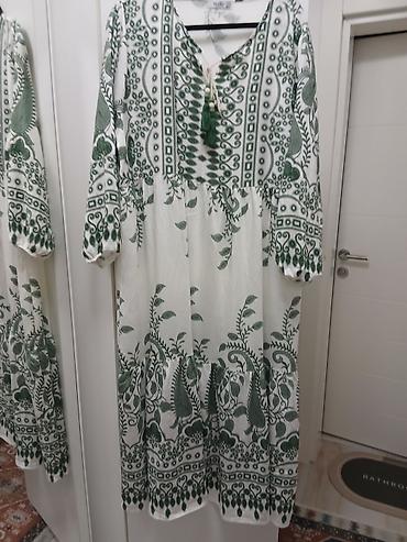 Duga boho haljina sap zelenim etno/paizli printom - Boja/patern: bela — 1