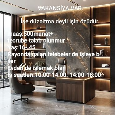 qadinlar ucun is: Ofis menecer, katib tələb olunur, Onlayn iş, Təcrübəsiz lalafo.az -da qadinlar ucun is: Ofis menecer, katib tələb olunur, Onlayn iş, Təcrübəsiz