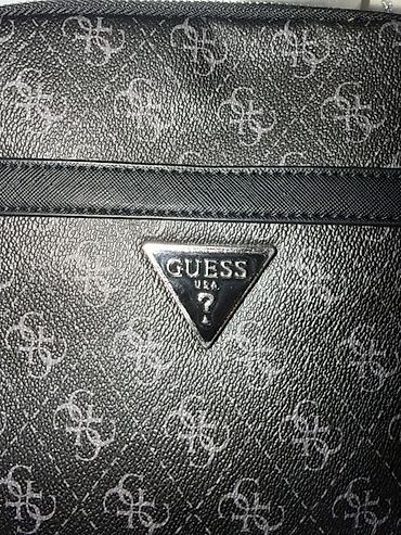 маленький кошелёк: Стильная мужская барсетка GUESS 🖤 Чёрный цвет с фирменным принтом — 5