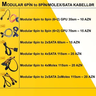 azercell data kart limitsiz internet: Kabellər "6pin Original for Modular PSU" ⭐Modular 6pin to 8pin (6+2)