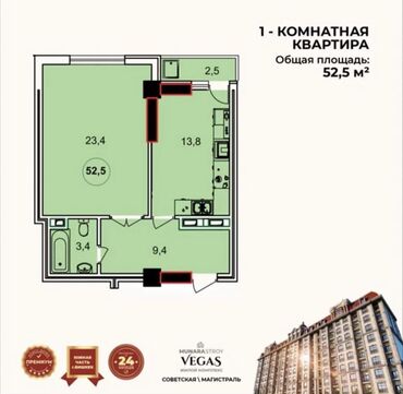 квартира южные микрорайоны: 1 комната, 53 м², Элитка, 7 этаж, ПСО (под самоотделку)