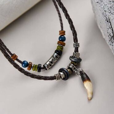 Ogrlice: Ogrlica sa priveskom, Handmade, Materijal: Koža — 2