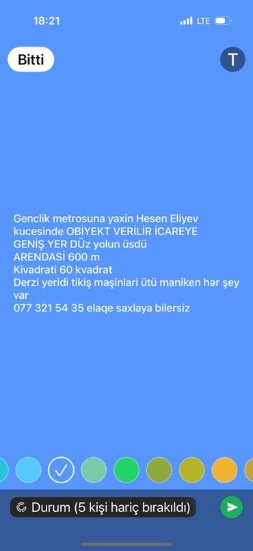 part time gece işi: İcarəyə obyekt – dərzi/tikiş atelyesi Yer: Gənclik metrosuna yaxın