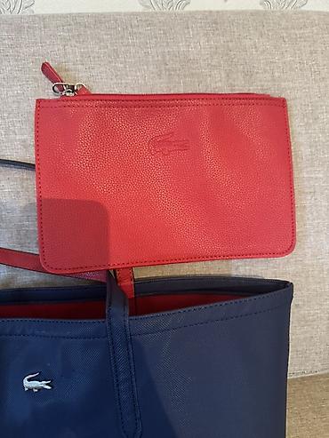 барсетки lacoste: Сумка-Lacoste с косметичкой - Цвет: темно‑синий с контрастной красной — 3