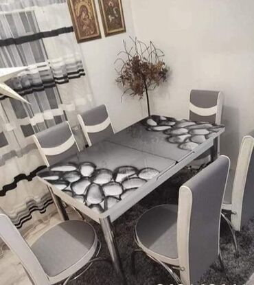 Setovi stolova i stolica: Trpezarijski set – sto sa staklenom pločom i šest stolica - Set — 10