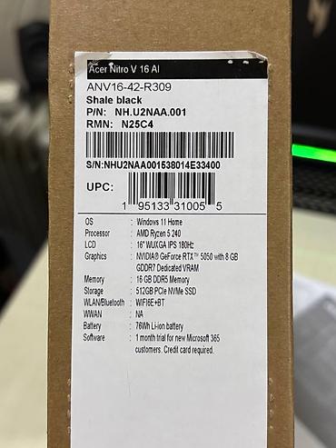Acer: Windows 11 AMD Ryzen™ 5 Ryzen 200 Serisi 240 işlemci 4.30 GHz RTX 5050 -da lalafo.az — 5 Acer: Windows 11 AMD Ryzen™ 5 Ryzen 200 Serisi 240 işlemci 4.30 GHz RTX 5050 — 5