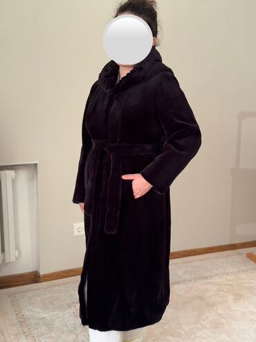Шубы: Шуба, Норка, По колено, С капюшоном, 3XL (EU 46)