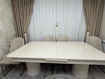 Mebel: Qonaq otağı üçün, İşlənmiş, Açılan, Dördbucaq masa, 6 stul — 4