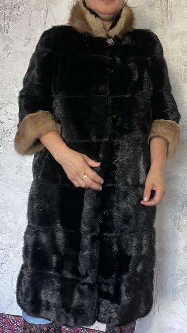 платье кожзам с кружевом: Шуба, Норка, Длинная модель, 3XL (EU 46)
