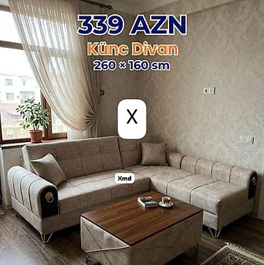 kunc divan: Künc divan – 260 × 160 sm - Rahat L‑şəkilli dizayn, qonaq otaqları və — 1