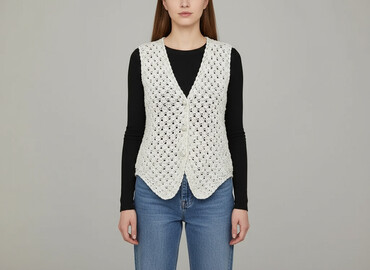 ażurowy sweter na szydełku: Women`s knitwear, size S