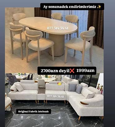 divanlar kunc: Mebel dəsti – orijinal fabrik istehsalı - Yumşaq, krem rəngli parça — 1