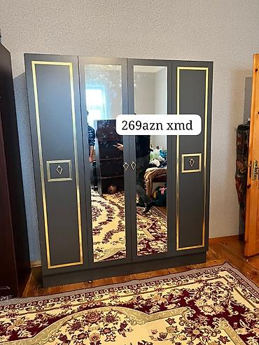 islenmis skaf: Yeni, 4 qapılı, Güzgülü, Boz, Açılan, Düz dolab — 1