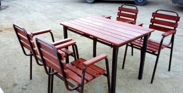 Bağ, çöl masa və oturacaq dəstləri: Yeni, Kvadrat masa, 4 stul, Açılmayan, Stullar ilə, Taxta, Azərbaycan — 2