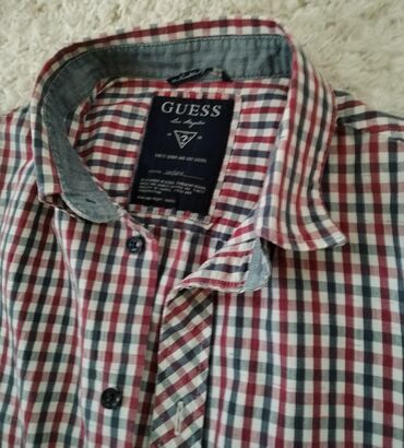 armani duks muski: Shirt Long sleeves, L (EU 52), Guess, color - Red, Cotton