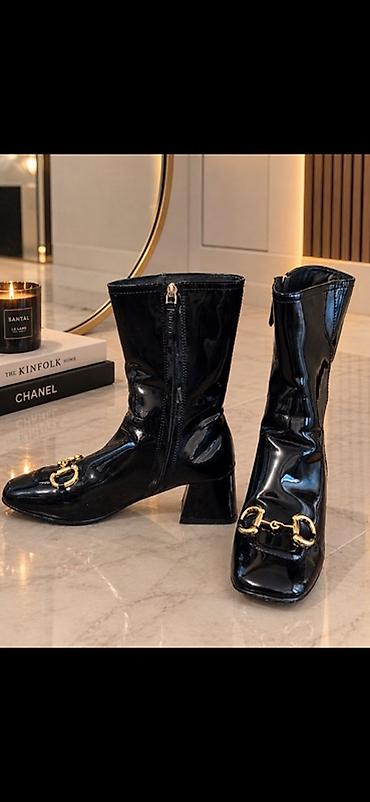 botinkalar 39: Qadın üçün qara laklı botlar gucci Madein italy 39 razmer veziyeti — 1
