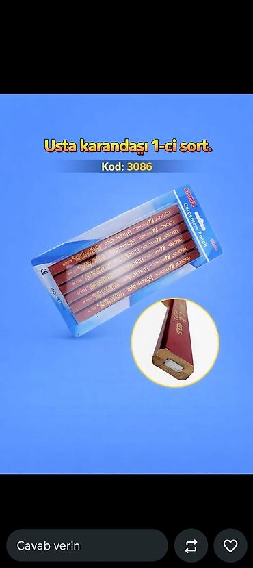 Канцтовары: Usta karandaşı – 1-ci sort Kod: 3086 - Dülgər və inşaat işləri üçün — 1