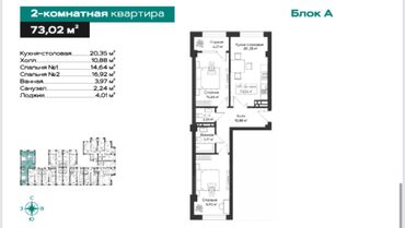 Продажа участков: 2 комнаты, 75 м², Элитка, 14 этаж, ПСО (под самоотделку)
