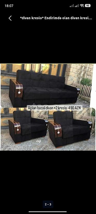 qara divan: Yeni, Divan, 2 kreslo, Bazalı, Açılan — 1