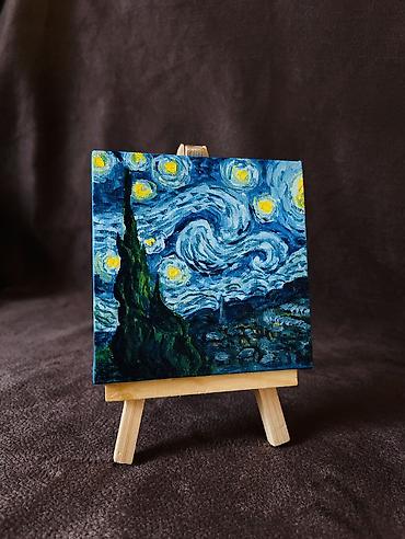 ucuz tablo: Mini kətan molbertdə 
10x10sm
Ulduzlu gecə, Van Gog — 1