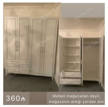 купить бу шкаф для одежды: Yeni, 4 qapılı Düz dolab, Qarderob, paltar dolabı