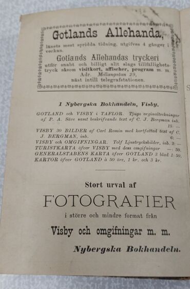 Digər kitablar və jurnallar: Qədimi kitab, 1892-ci il nəşri olan kitab satılır. Visby. Korta — 12